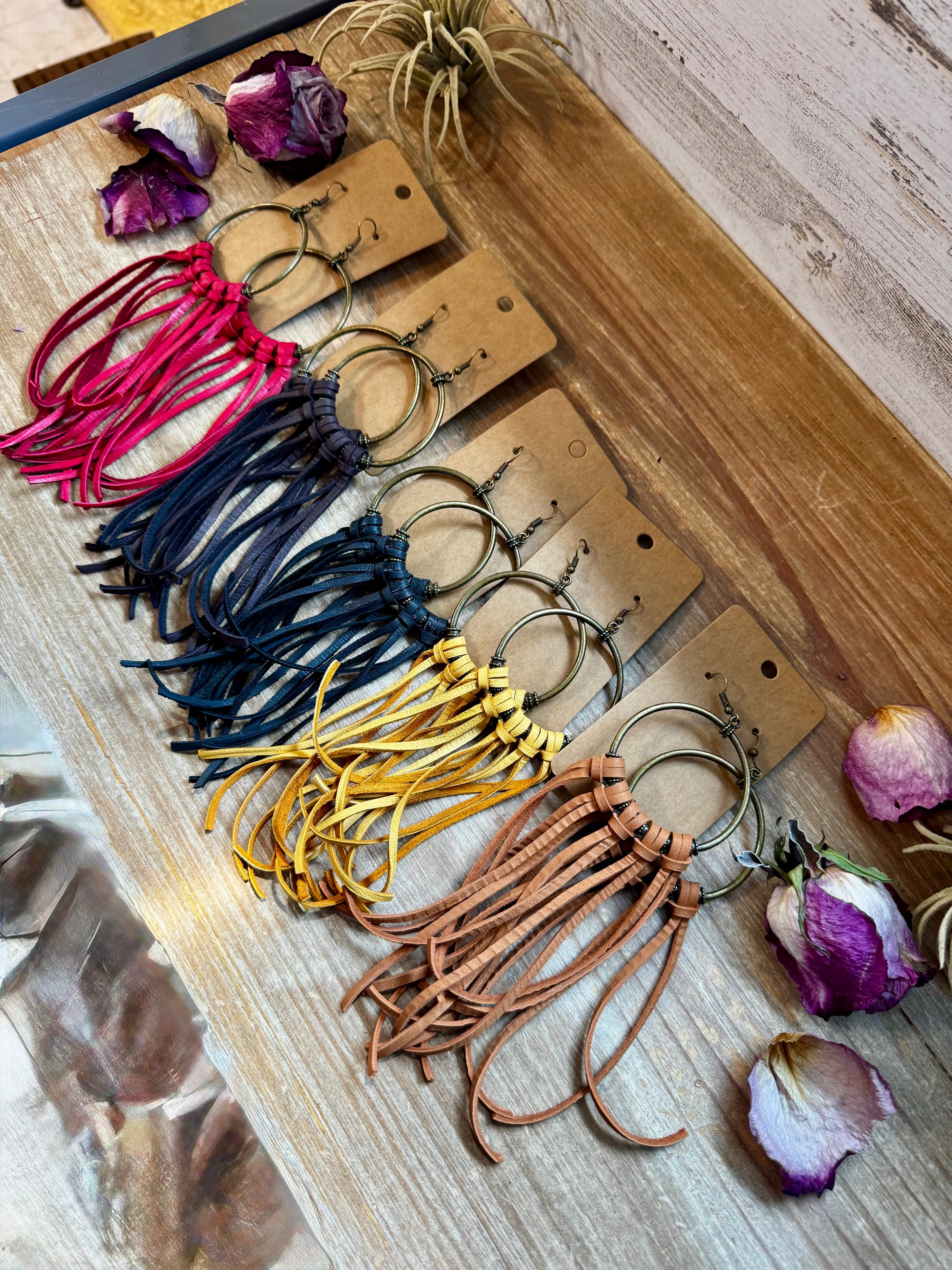 10 options Deer Skin Leather Hoop Earrings – 6.5" – Final Edition – USA Made