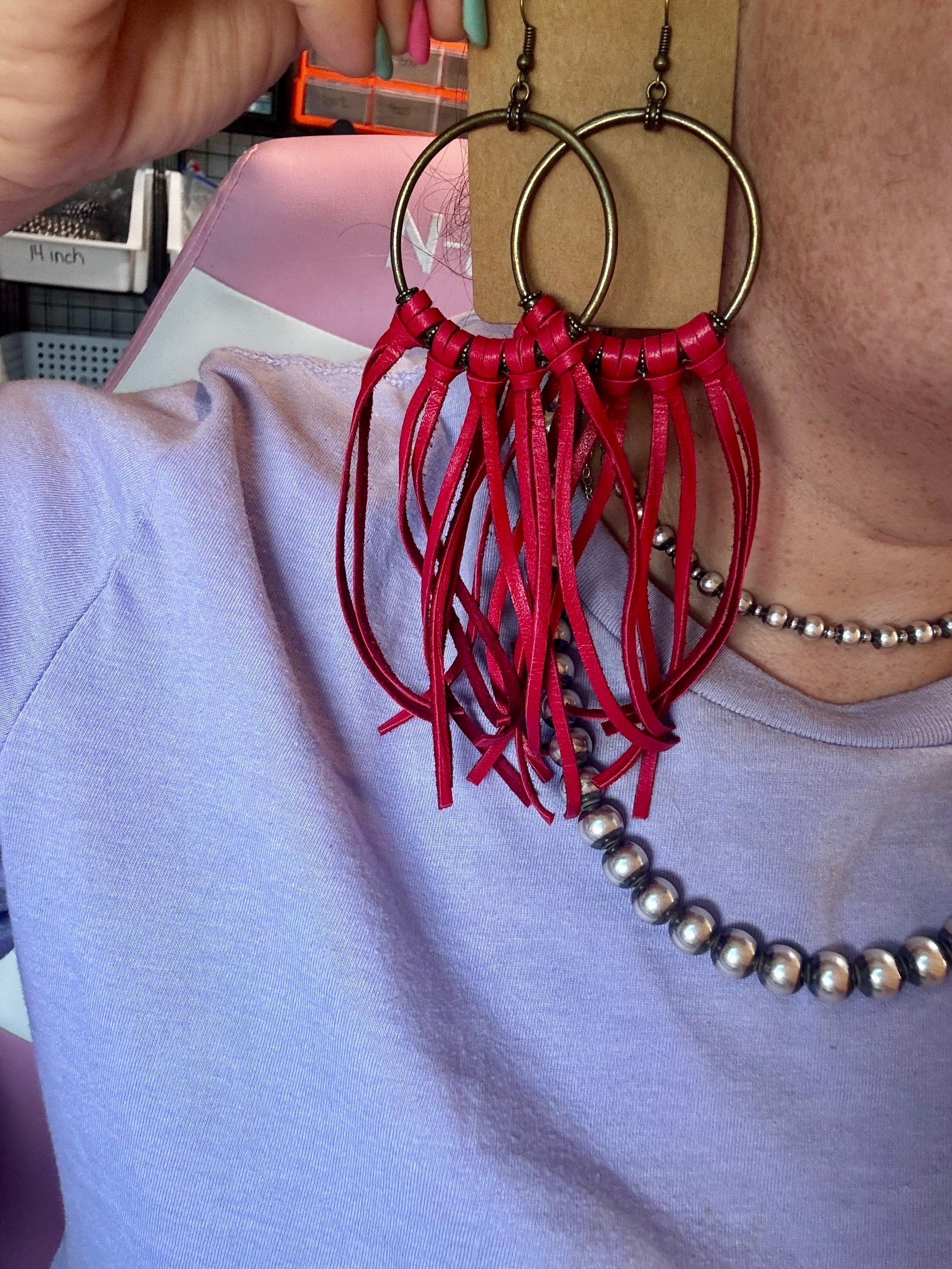 10 options Deer Skin Leather Hoop Earrings – 6.5" – Final Edition – USA Made